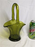 Green Art Glass Basket 9" tall