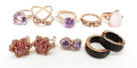 ROSE GOLD TONE STERLING RING AND EARRING LOT