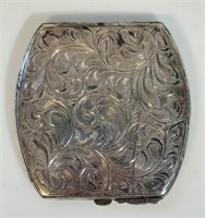 LOVELY ANTIQUE ETCHED STERLING SILVER COMPACT