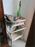 WICKER STAND WITH CONTENTS- GLOVES, WOOD DUCK