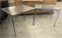 WROUGHT IRON/TEXTURED GLASS END TABLES