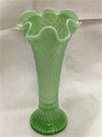9" Ruffle Top Stretch White on Green Diamonds Vase