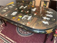 BLACK LACQUER ORIENTAL TABLE WITH WHAT APPEARS TO