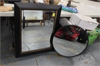 35" x 29" brown framed Mirror and round metal