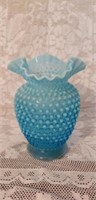 Fenton Blue Hobnail large Ruffle Top Vase