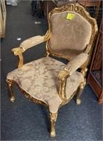 Gold Toned Upholstered Arm Chair, 26x27x44in