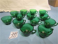 12 GREEN GLASS CUPS