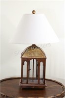 Caged Wood & Brass Bird Cage Table Lamp
