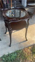 Mahogany Carved Side Table w/ Glass Insert