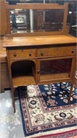 Unusual Oak Server with Beveled Mirror