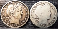 1905-S & 1915-S Barber Silver Half Dollars - Coins