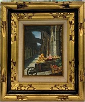 Oil On Canvas Street Market In Gilt Frame