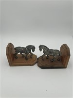 two horses silver plate in wood stand