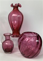 Vintage Cranberry Pitcher & Vases