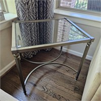 Modern Glass Top Metal Side Table 22 x 26