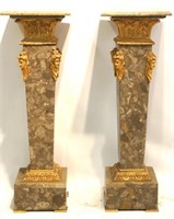 Pair Empire Style Marble & Dore Bronze Pedestals