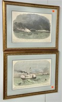 Pr. Civil War colored prints in gold frames,