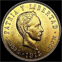 1915 Cuba .2419oz Gold 5 Pesos UNCIRCULATED