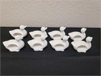 Set 8 Ceramic Duck Themed Napkin Rings Knife Rests