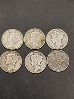 Lot of 6 Mercury Dimes