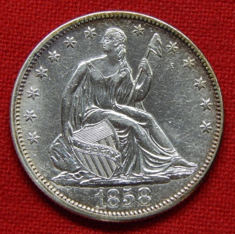 1858 Seated Liberty Silver Half Dollar - Cleaned