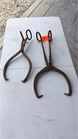 2 old ice tongs