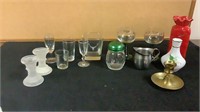 Vases, candleholders, creamer cordial glasses,