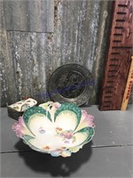 RS Prussia bowl, pressed metal plate, trinket box