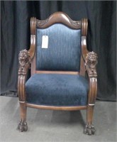 ANTIQUE CARVED LIONS HEAD CLAW FOOT CHAIR