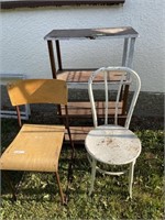 Shelving and vintage metal chair