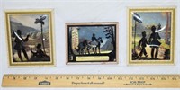 3 VINTAGE GLASS SILHOUETTE PICTURES -