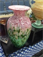 Pink and green art glass vase