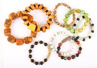 8 CHINESE JADE SOFTSTONE BEADED BRACELETS