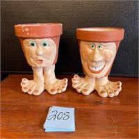 funny face and feet clay pots planters