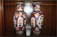 2pc Asian painted Vases (has tiny chip)