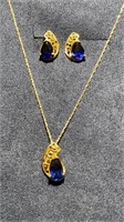 10K yellow gold sapphire earrings & necklace