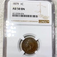 1879 Indian Head Penny NGC - AU 50 BN