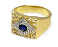 18K Gold Sapphire & Diamond Men's Ring.
