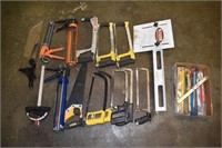 8 band saws and blades, DeWalt hand saw, 3 caulk g