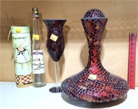 Red Vases, Wine Bottle & Round Wine Box