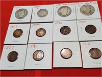 1890 - 1910 barber silver halves indian pennies +