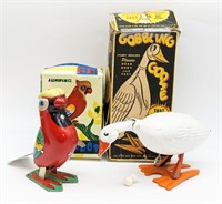 Marx Windup Gobbling Goose & Windup Jumping Parrot