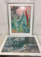 2 Nice Abstract Silver Framed Prints T13
