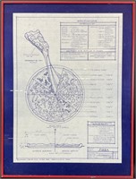 Vintage Pizza Blueprint Poster, 1985