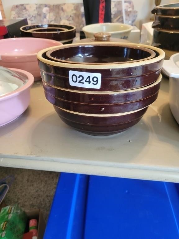 Lot of 3 Brown USA Stoneware Bowls