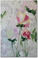 Pink Flower Textured Oil Painting  24x36 inch