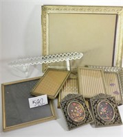 Lot of Metal Picture Frames and Small Metal Shelf