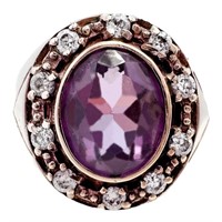 3 Carat Purple Sapphire Halo Ring 10k Yellow Gold