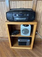 Shelf & contents- radios/clocks/ space heater