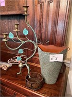 METAL VASE, CANDLE HOLDER AND SMALL BASKET